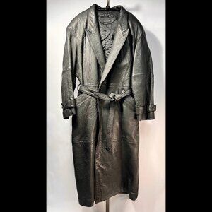 VTG MARC BUCHANAN pelle pelle Long Black 100% Leather Trench Coat Men's 42